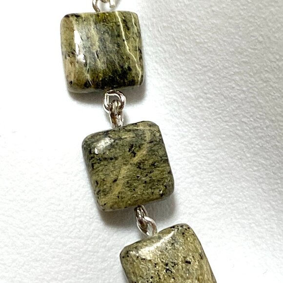 2/$20 Dark Green Serpentine Leaf Branch Necklace,Genuine Gemstone StainlessChain - Picture 5 of 13